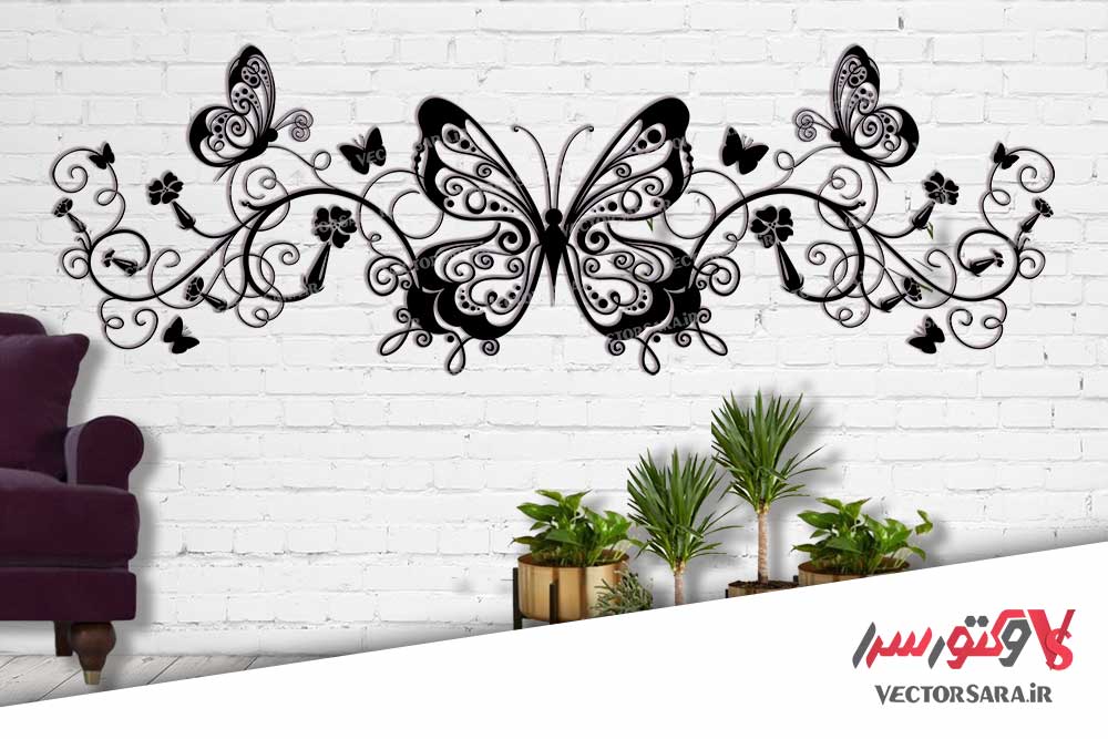 استیکر دیواری طرح گل و پروانه